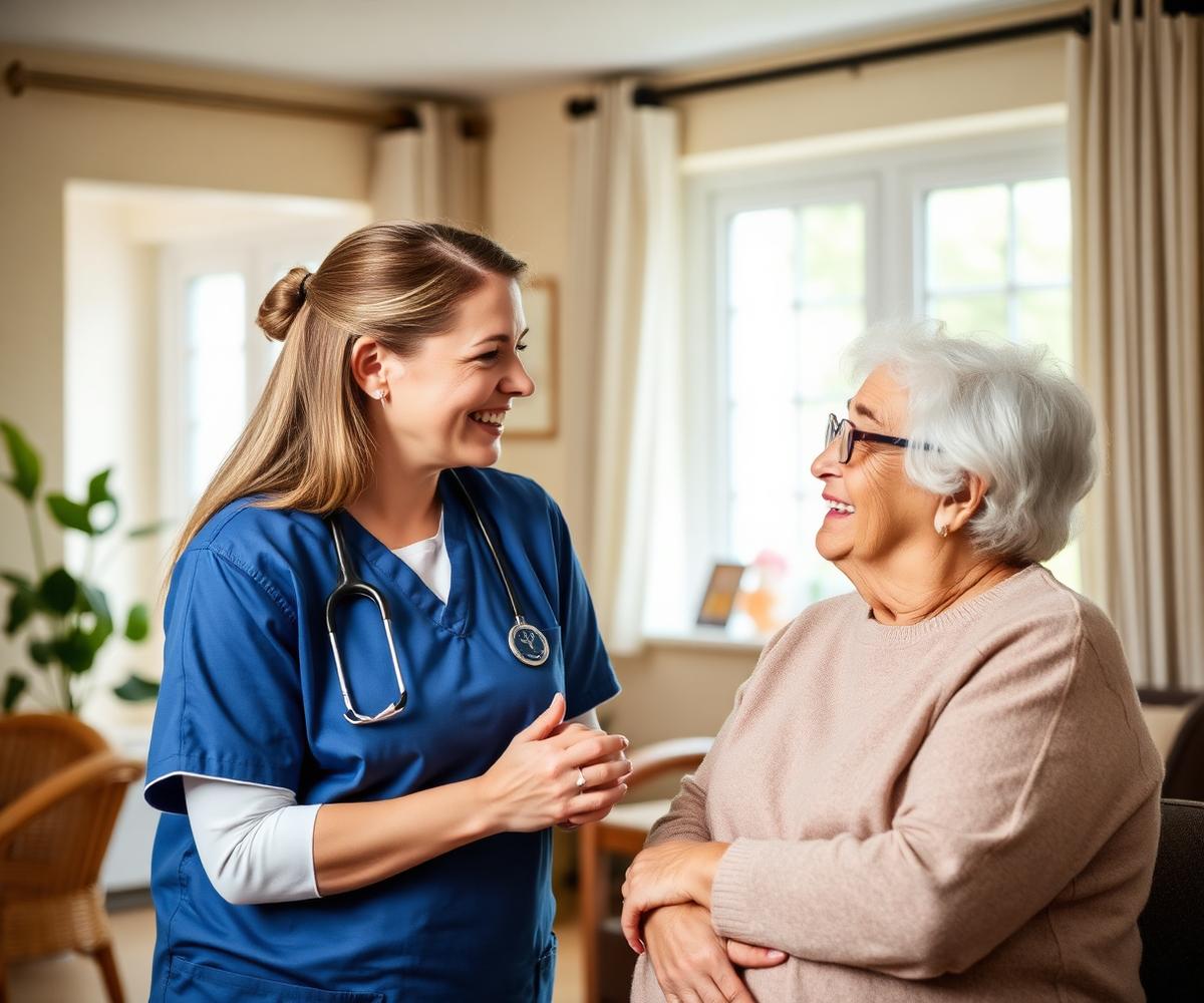 A care worker supporting a young person in a warm home setting
